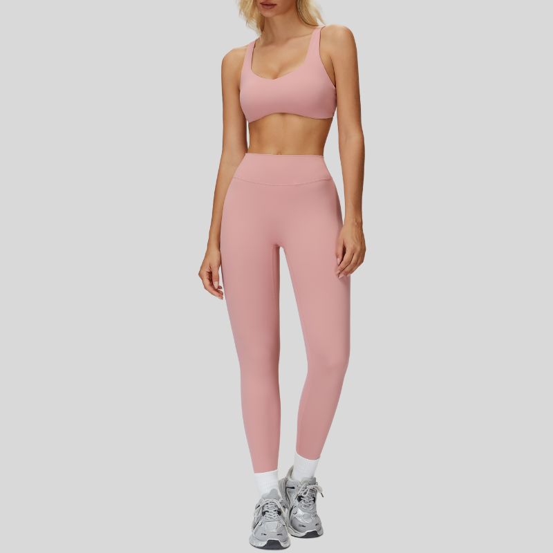Sports bra with removable bra pads+High-waisted V-neck leggings at the back 2-piece set