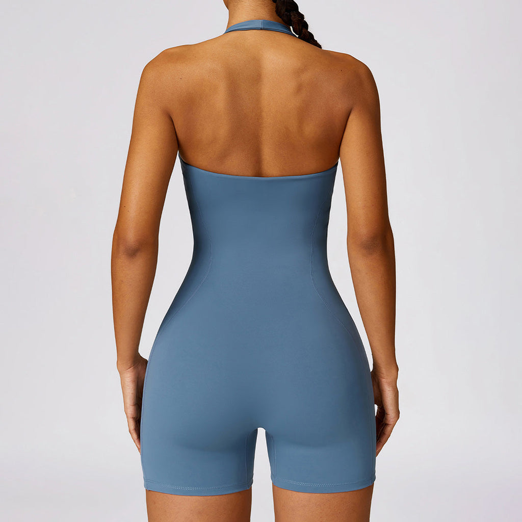 Halterneck tight-fitting slimming fitness jumpsuit