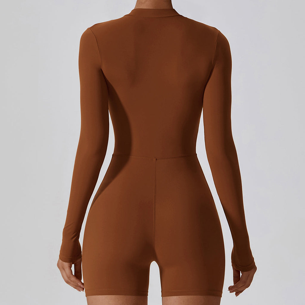 Solid Zippered Long-Sleeved Sports Jumpsuit: Ultra-Soft, Flexible Activewear for Yoga & Training