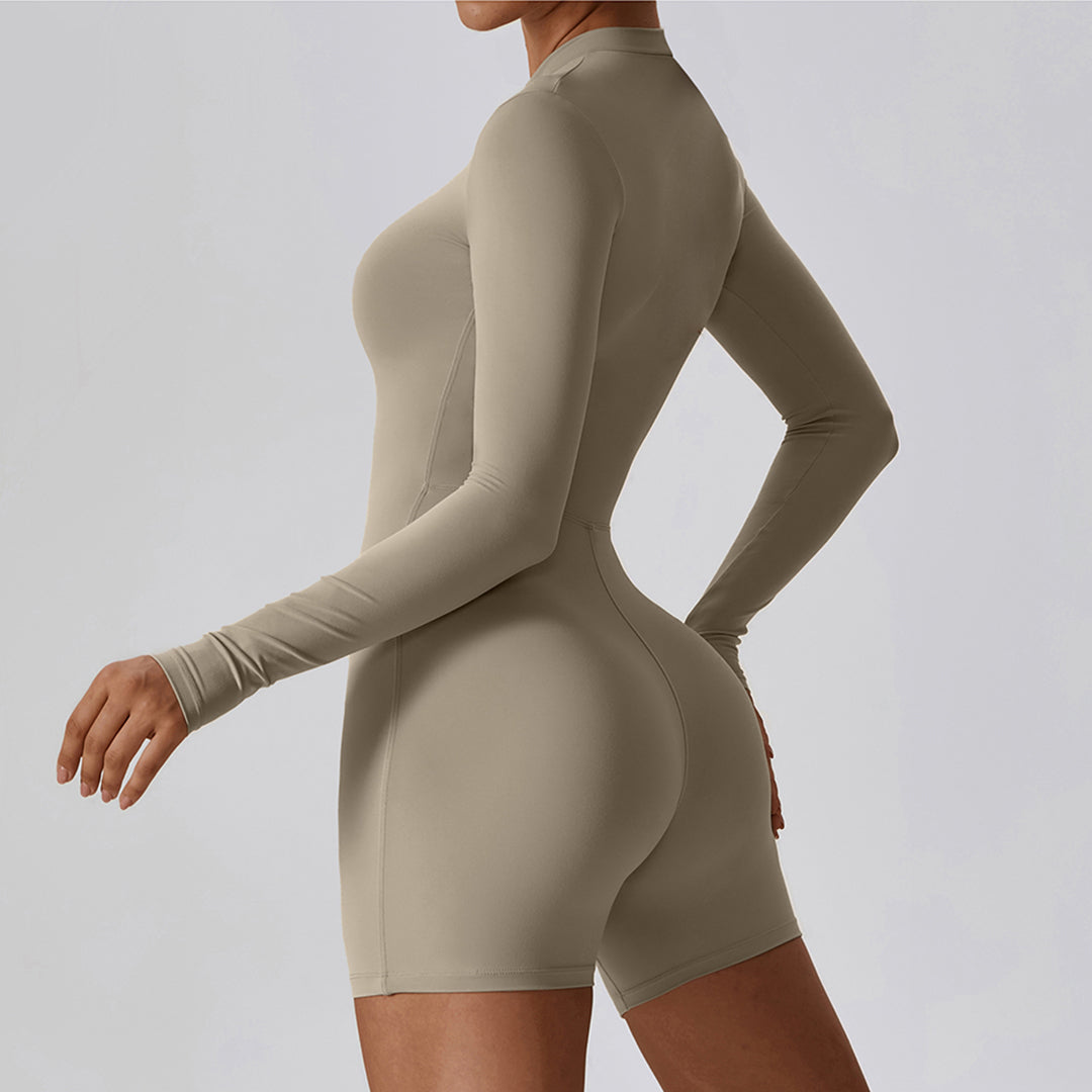 Solid Zippered Long-Sleeved Sports Jumpsuit: Ultra-Soft, Flexible Activewear for Yoga & Training