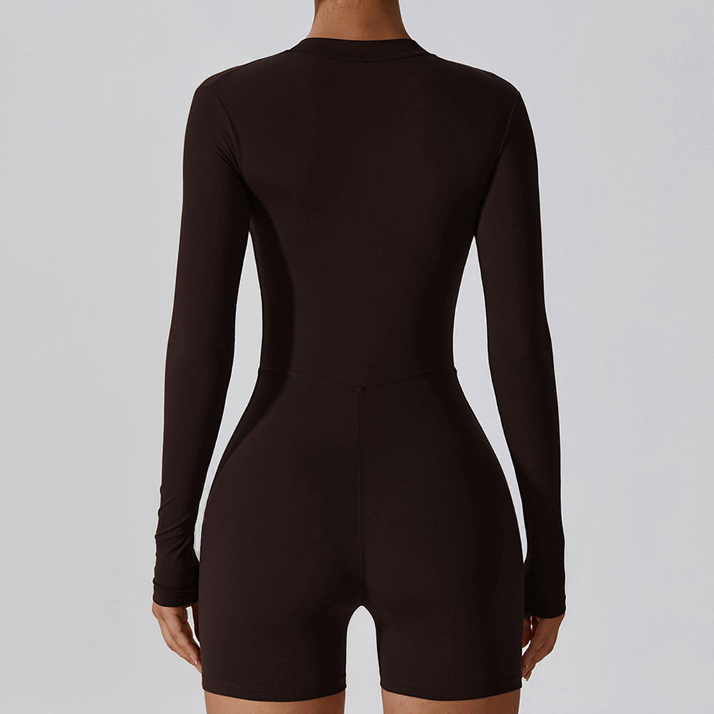 Solid Zippered Long-Sleeved Sports Jumpsuit: Ultra-Soft, Flexible Activewear for Yoga & Training