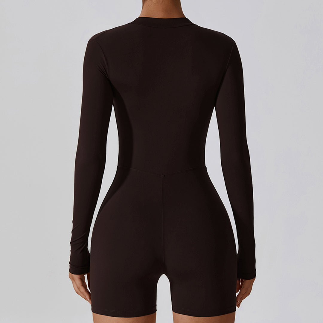 Solid Zippered Long-Sleeved Sports Jumpsuit: Ultra-Soft, Flexible Activewear for Yoga & Training