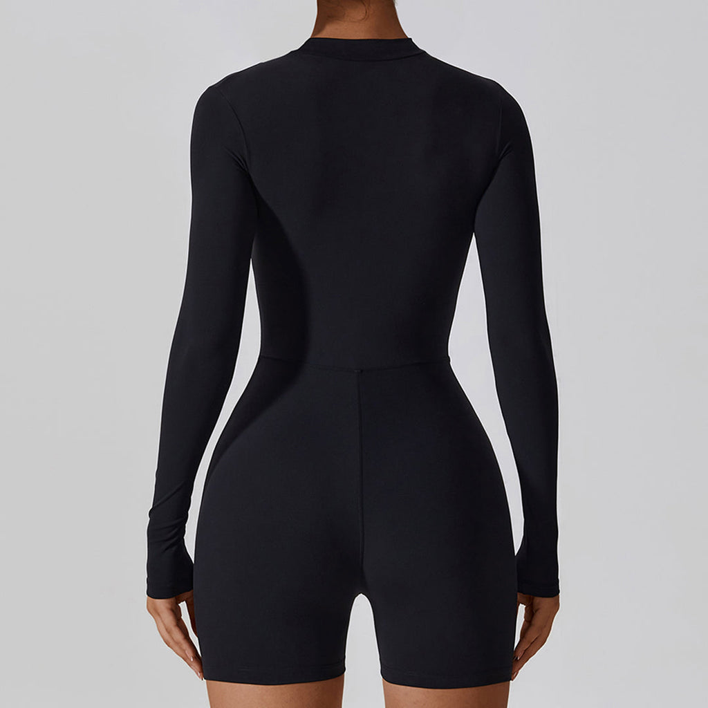 Solid Zippered Long-Sleeved Sports Jumpsuit: Ultra-Soft, Flexible Activewear for Yoga & Training