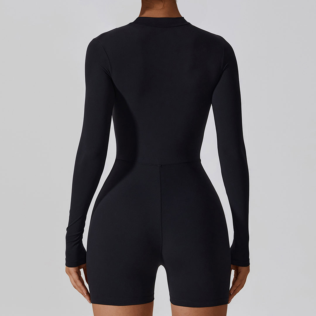 Solid Zippered Long-Sleeved Sports Jumpsuit: Ultra-Soft, Flexible Activewear for Yoga & Training