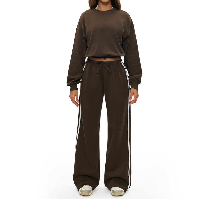 Round-neck long-sleeve sweatshirt+Contrast contrast loose sweatpants 2-piece set