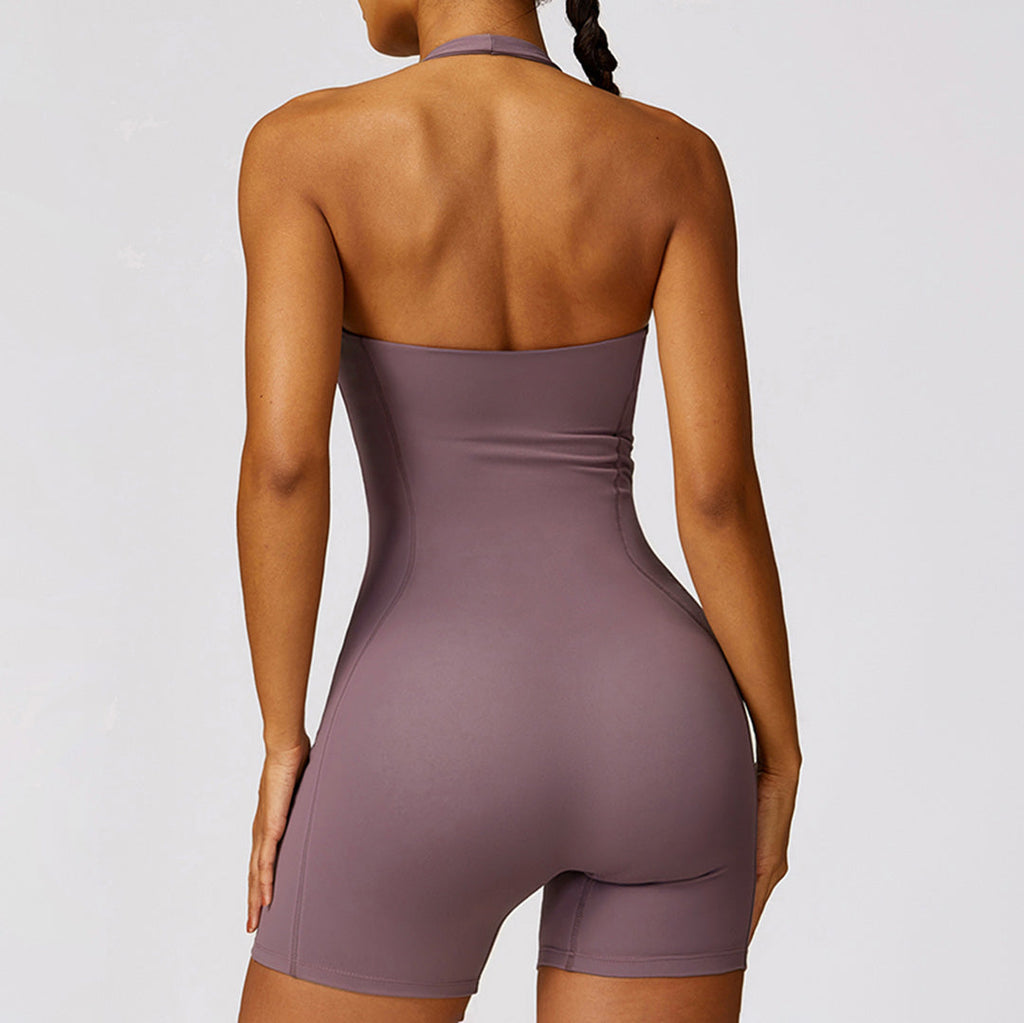 Halterneck tight-fitting slimming fitness jumpsuit
