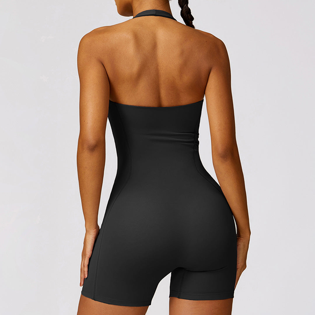 Halterneck tight-fitting slimming fitness jumpsuit